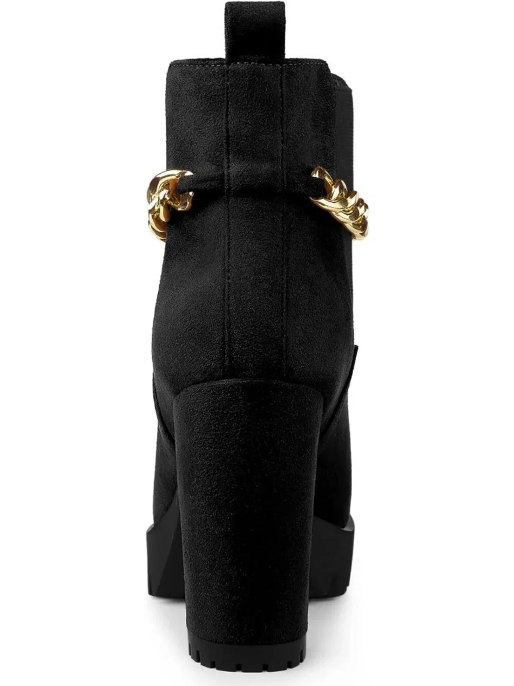Stylish Chunky High Heel Chelsea Ankle Boots with Gold Chain Detail - Platform